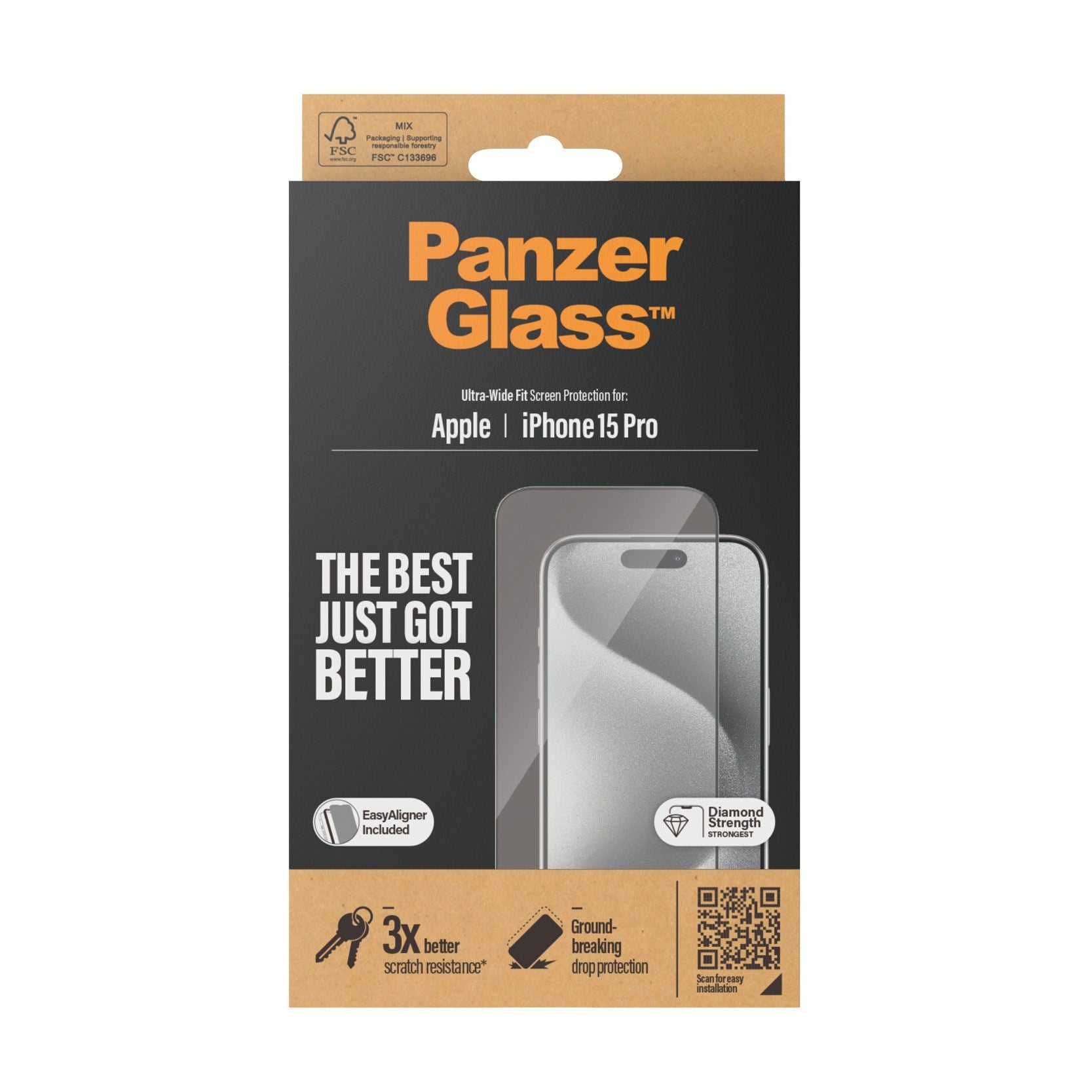 PanzerGlass® Screen Protector iPhone 15 Pro | Ultra-Wide Fit w. EasyAligner